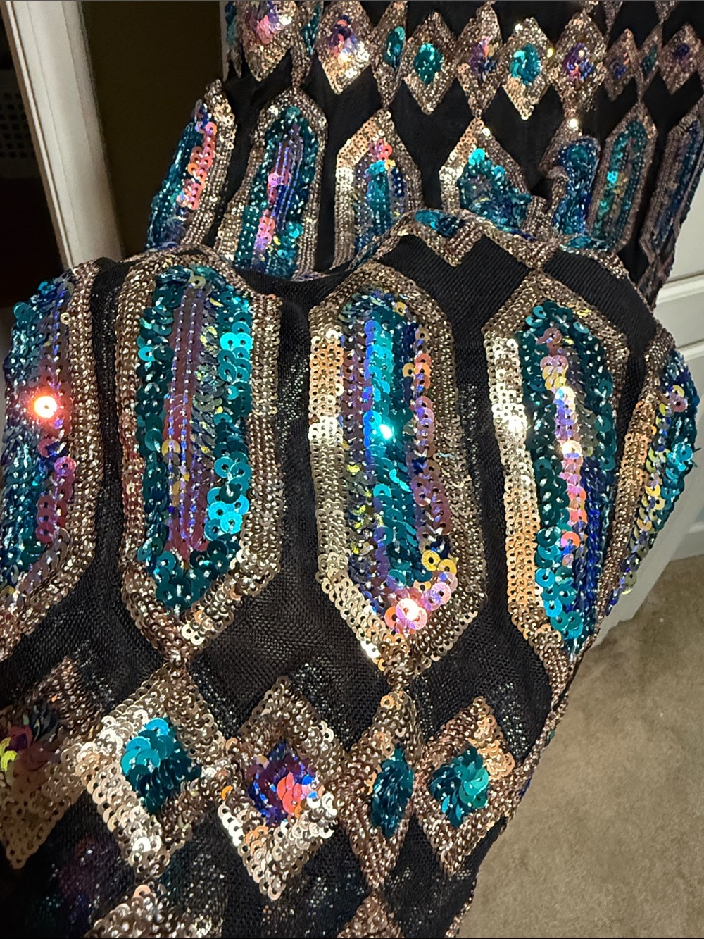 Fashion Nova fairytale Black Sequin Wide-Leg pant set with Teal & Pink Accents - Picture 6 of 7